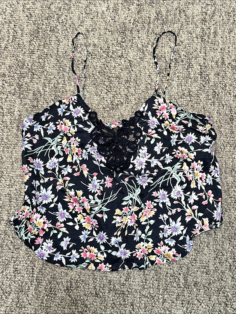 Victoria's Secret Silk Floral Lace Camisole in Black & Pink Size Medium